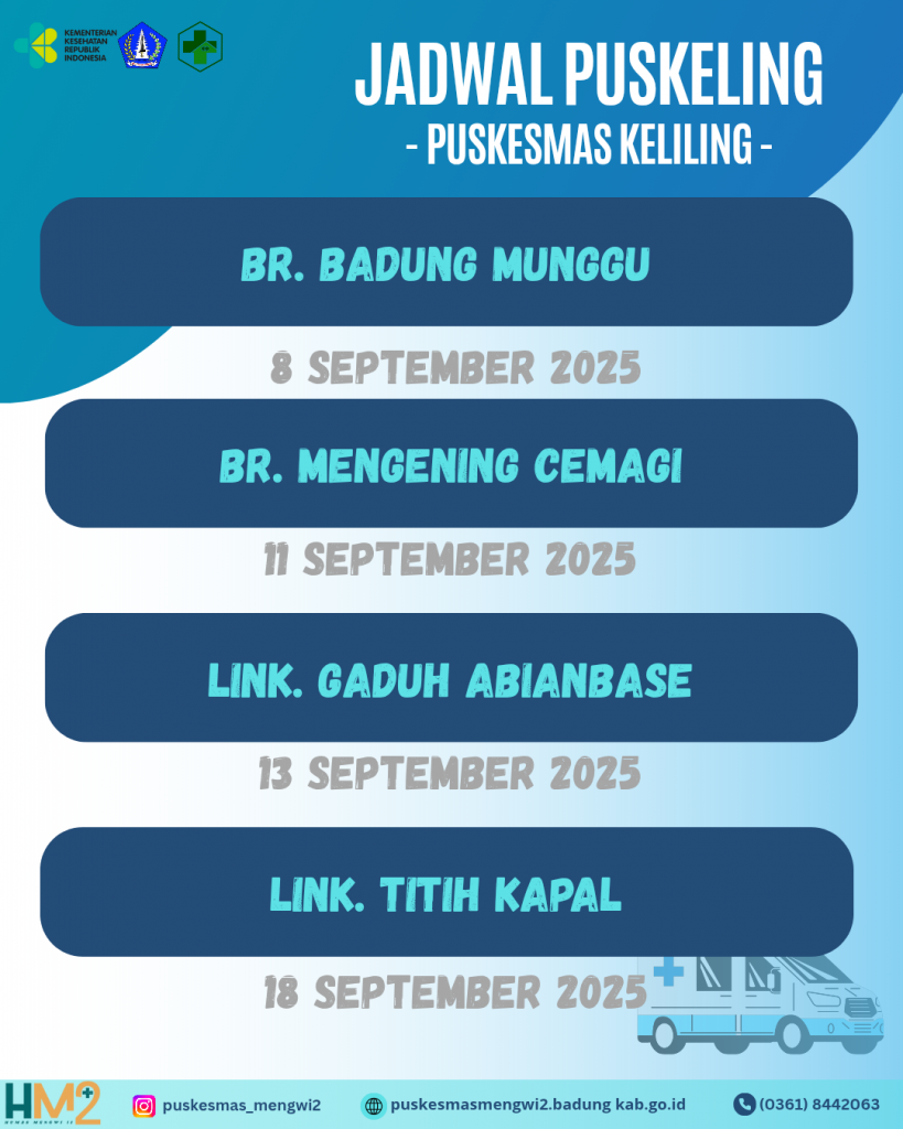 Jadwal Puskesmas Keliling UPTD Puskesmas Mengwi II - Bulan September